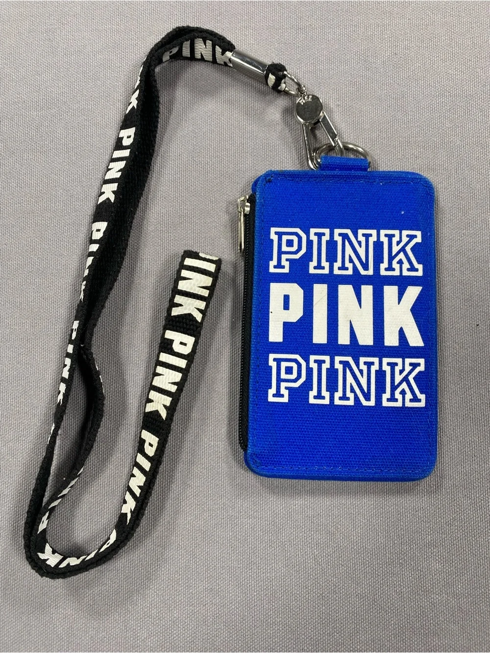 PINK Victoria's Secret Blue Card Holder with Black Lanyard